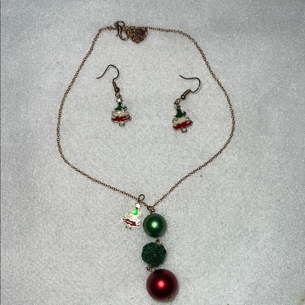 Festive Christmas Tree Jewelry Set - Green and Red